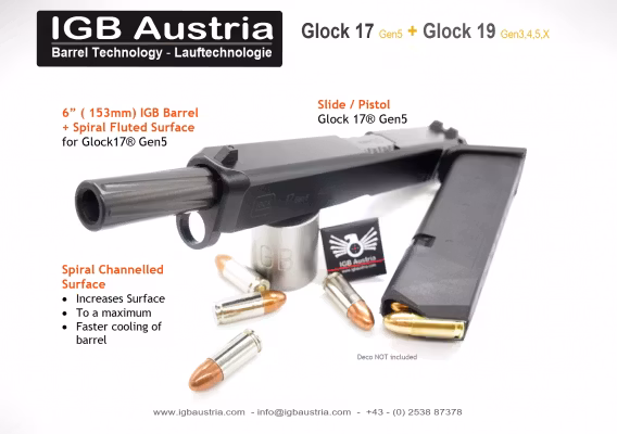 IGB - 6" IGB Glock 17 Gen5 / Glock 19 Barrel Spiral Fluted