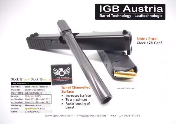 IGB - 6" IGB Glock 17 Gen5 / Glock 19 Barrel Spiral Fluted