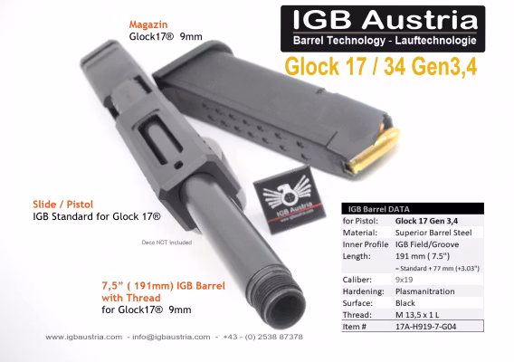 IGB - 7.5" Glock17 Glock34 Gen3/4 Barrel