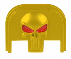 Glock -  3D Rear Slide Cover Plate - Punisher - Gold- red eye