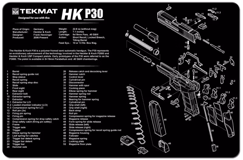 TekMat - Gun Cleaning Bench Mat - H&K P30