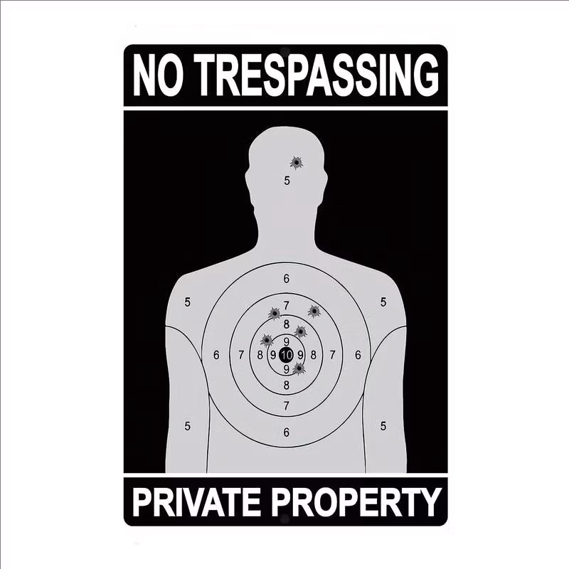 No Trespassing - Guns dont kill people - Metal tin sign