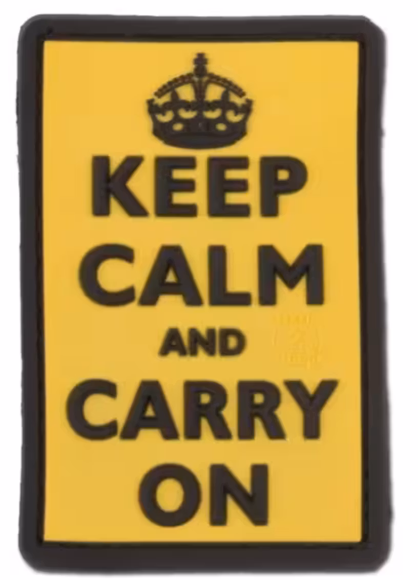 3D Rubber Keep Calm and Carry On Patch - Yellow