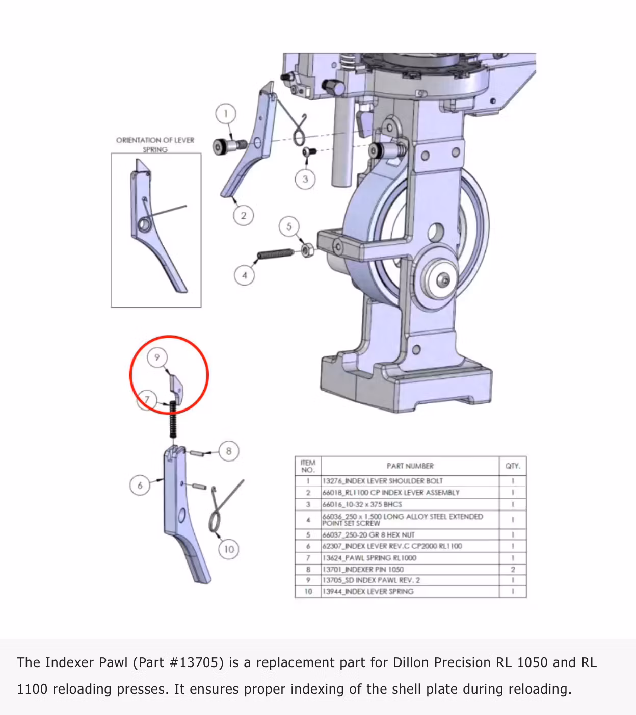 Dillon - Index Pawl for Dillon 1050/1100 - #13705