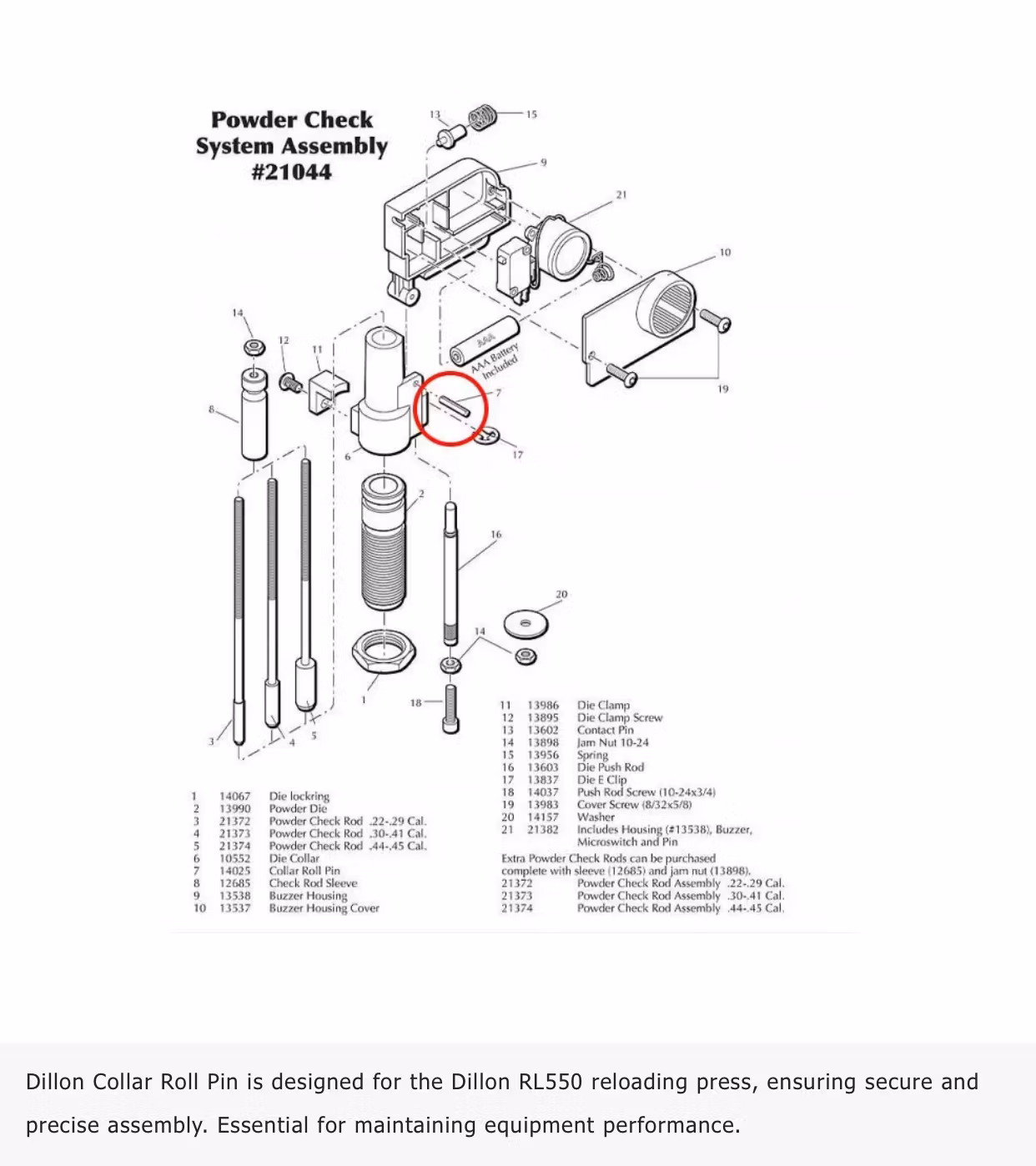 Dillon - Collar Roll Pin for Dillon RL550 - #14025