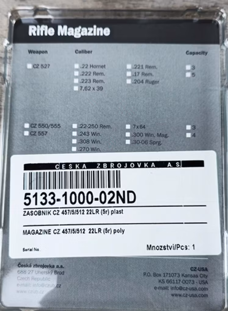 CZ - Magasin till CZ 457/5/512 - 22LR - (5R) - Polymer