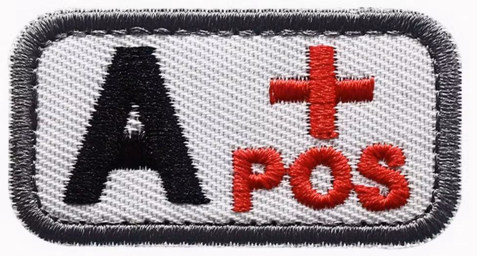 Blodgrupp A+ Pos – Vit/Svart/Röd – Patch
