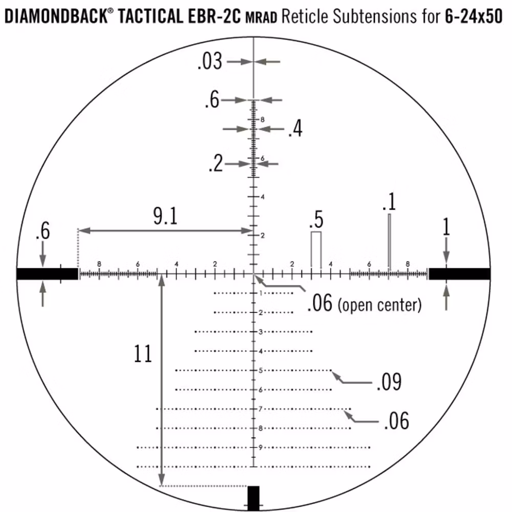 Vortex Diamondback Tactical 6-24x50 FFP kikarsikte med EBR-2C MRAD-riktmedel