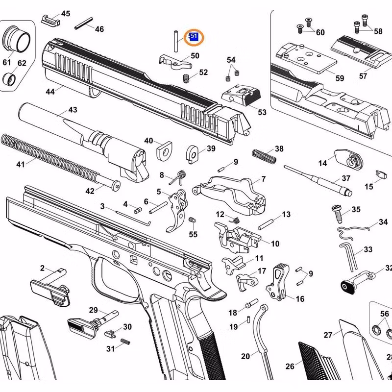 CZ - CZ75/83/97/TS/SP01 - Extractor pin #33 - P09/07 - Extractor pin - #51