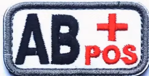 Blodgrupp AB+ Pos – Vit/Svart/Röd – Patch