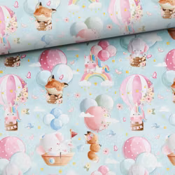 STUV 38 cm - Bomullsväv Djur med ballonger blå