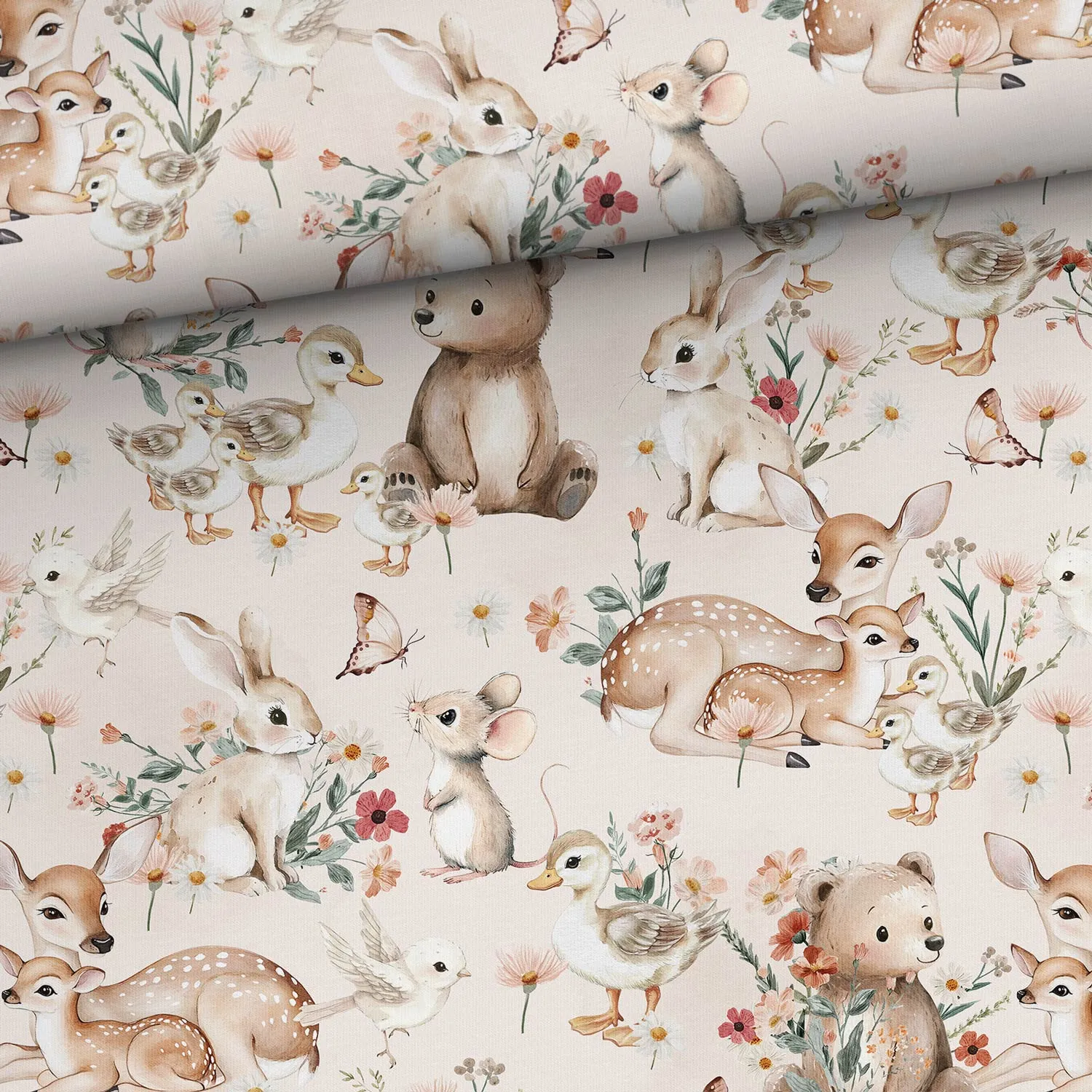 Mjukt Joggingtyg med Skogsdjur och Blommor – French terry - Happy Hobby ...