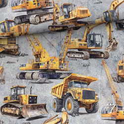 STUV 32 cm - Bomullsväv Gula arbetsmaskiner