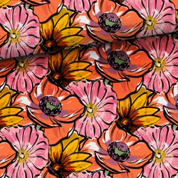 Bomullsjersey Målade blommor
