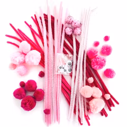 Pysselset med piprensare, pompoms och ögon - Rosa