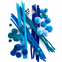 Pysselset med piprensare, pompoms och ögon - Blå