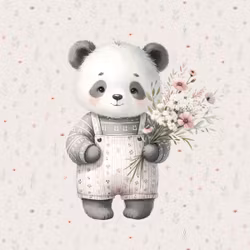 Joggingtyg Panda med bukett (40 x 50 cm)
