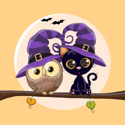 Joggingtyg Halloweenkatt och uggla (40 x 50 cm)