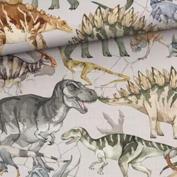 Bambumuslin Dinosaurer grå