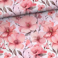 Bomullsjersey Rosa sommarblommor