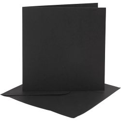 Kort och kuvert 15 x 15 cm - svart (4 set)