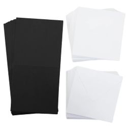 Kort och kuvert 15 x 15 cm - svart/vit (50 set)