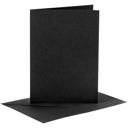 Kort och kuvert 10 x 15 cm - svart (6 set)