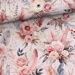 Bomullsjersey Fjädrar och blommor