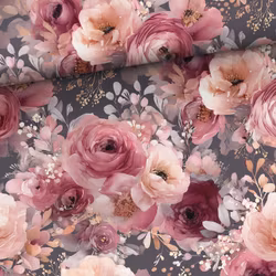 Bomullsväv Rosor grå