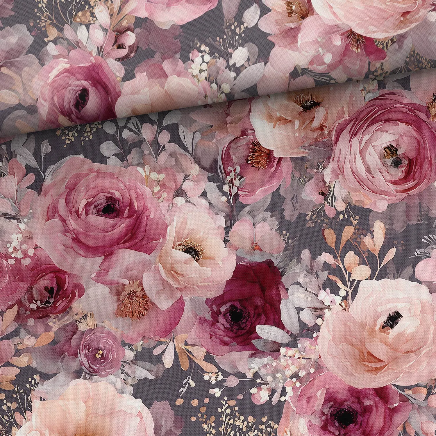 Bambuväv Rosor grå - Vävt tyg med tryck av Blommor - Happy Hobby – Köp ...