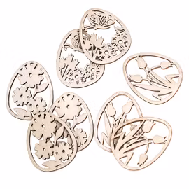 Ägg i trä - med blommönster (9 st)