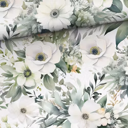 Bomullsväv Vita anemoner