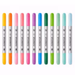 Staedtler dubbeländande fiberpennor - Pastell (12 st)
