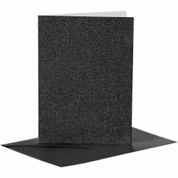Kort och kuvert 10 x 15 cm - Svart glitter (4 set)