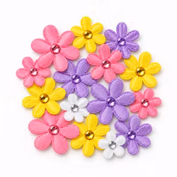 Tygblommor med strass (15 st)