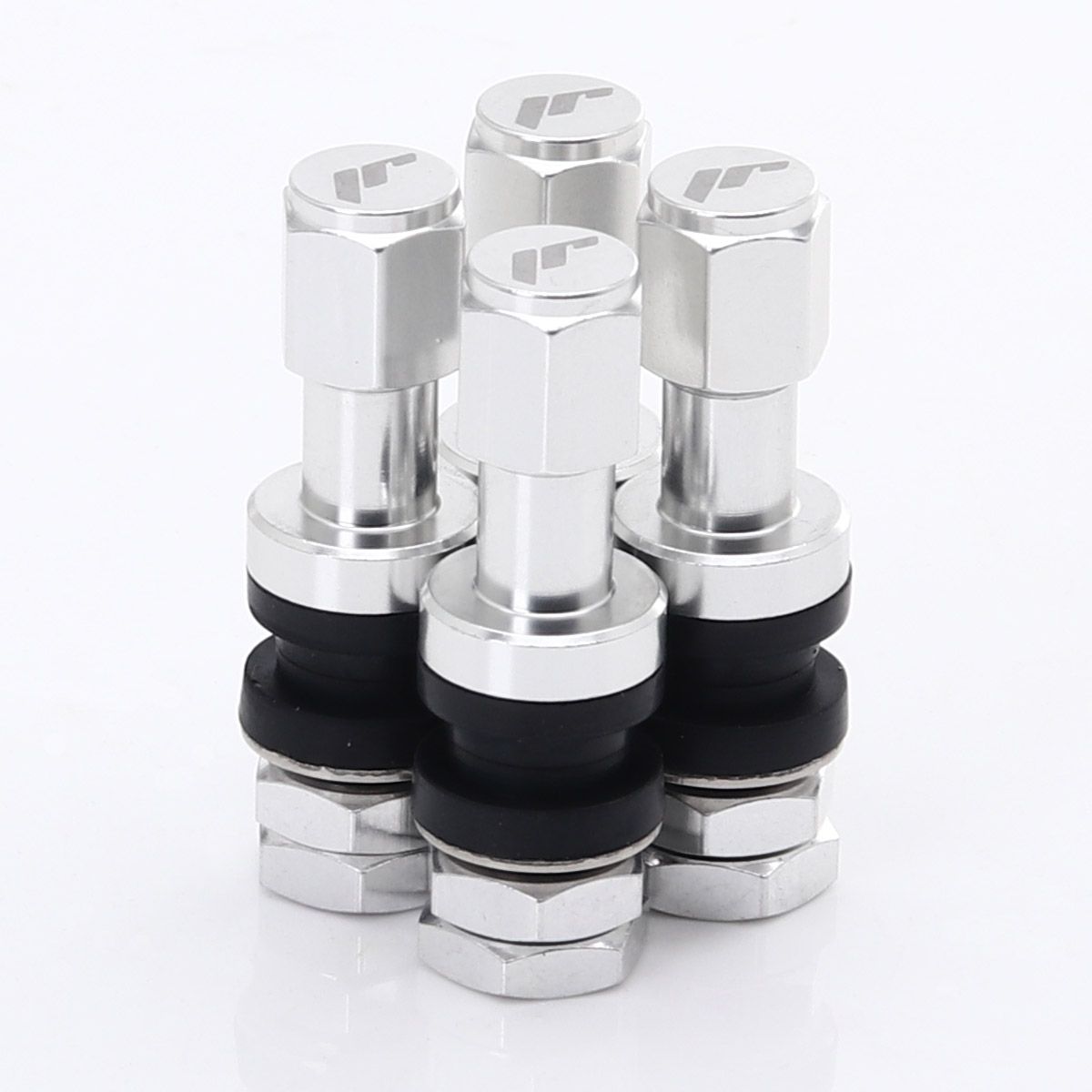 SET OF ALUMINUM AIR VALVES JR V2 - SILVER + LOGO