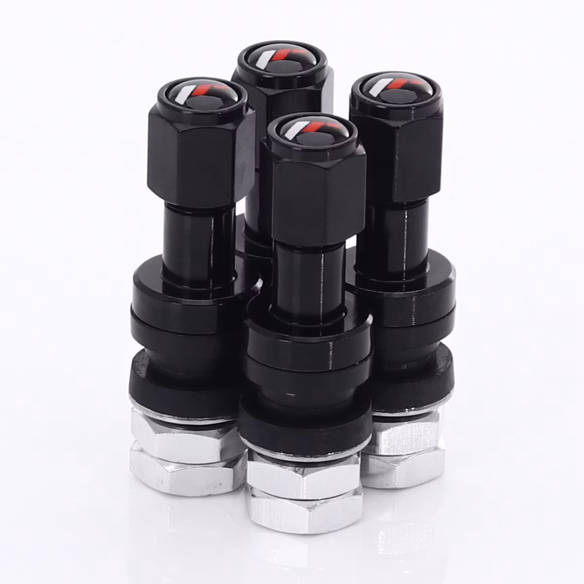 SET OF ALUMINUM AIR VALVES JR V2 - BLACK + LOGO