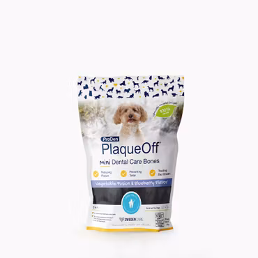 ProDen PlaqueOff® Mini Dental Care Bones – Grönsaks- och Blåbärssmak 340g