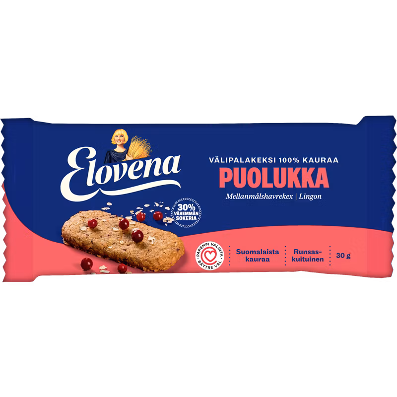 Elovena - havre-lingon mellanmålskex 30g