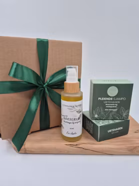 Gaveeske med sjampo, balsam og rosmarin hårserum – ferdig gavepakke