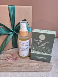 Gaveeske med sjampo, balsam og rosmarin hårserum – ferdig gavepakke