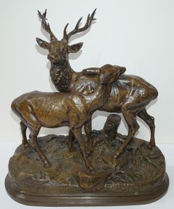 Hjort i bronse. "Jakt" av Alfred Dubucand.