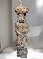 Indisk Hindu kriger , Antikk , utskjært in tre , H - 180