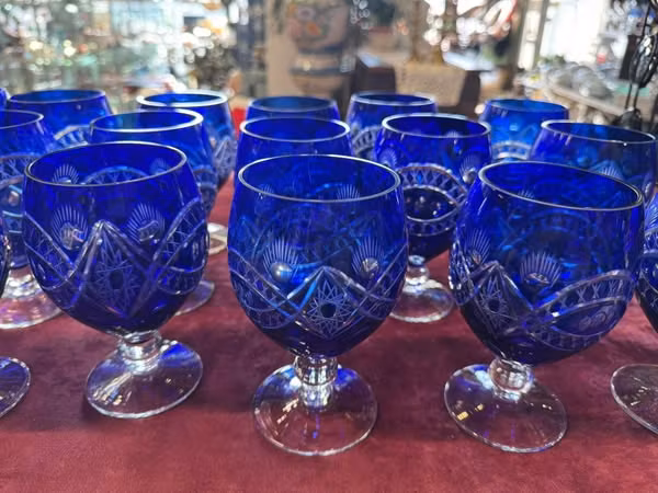 Cognacglass , fine slipinger , vintage , blå