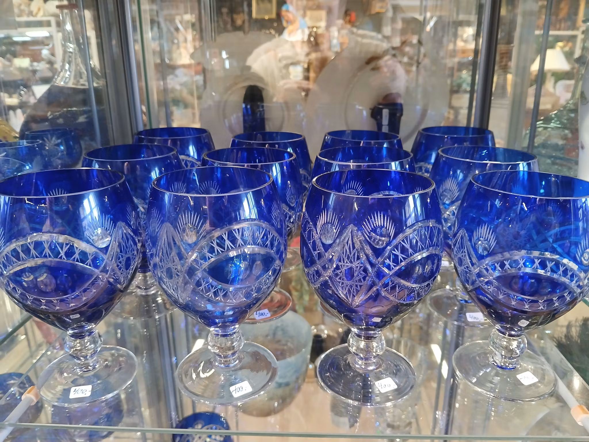 Cognacglass , fine slipinger , vintage , blå