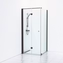 Svedbergs skoga hörndusch vikbar/fast 100x93x198 svart matt/klarglas