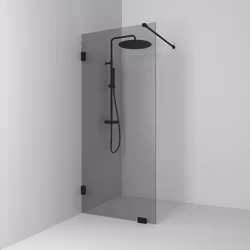 Svedbergs 180° skärmvägg fast 98x200 svart matt/rökglas