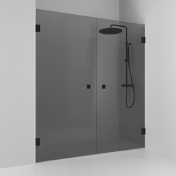 Svedbergs 180° nischdusch rak 176,5x200 svart matt/rökglas dubbel