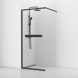 Svedbergs langfoss skärmvägg rak/fast 90x200 svart matt/kristall hylla