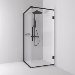 Svedbergs langfoss hörndusch rak/fast 90x82x200 svart matt/linjeglas vänster hylla